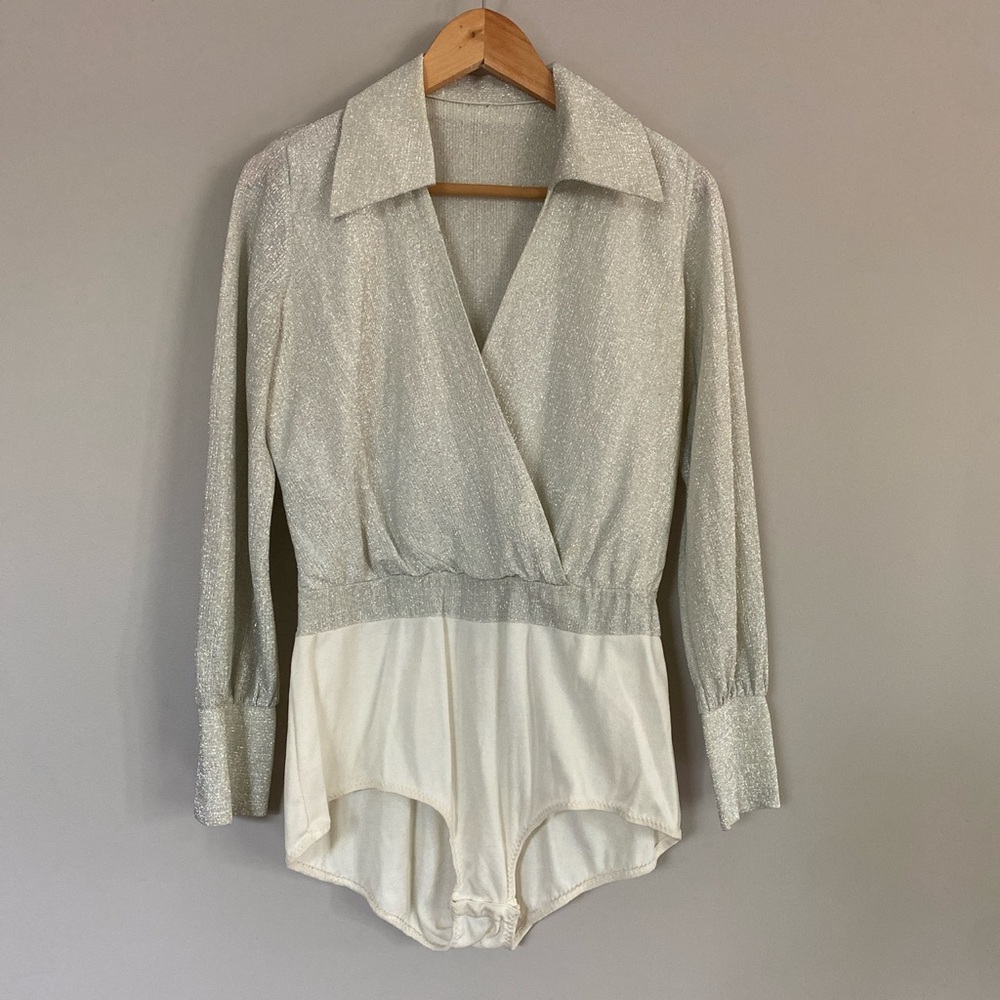 Vintage silver sparkle blouse bodysuit